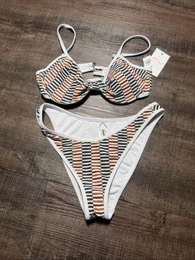 NWT Dippin' Daisy's White Bikini with Orange and Black Stripes